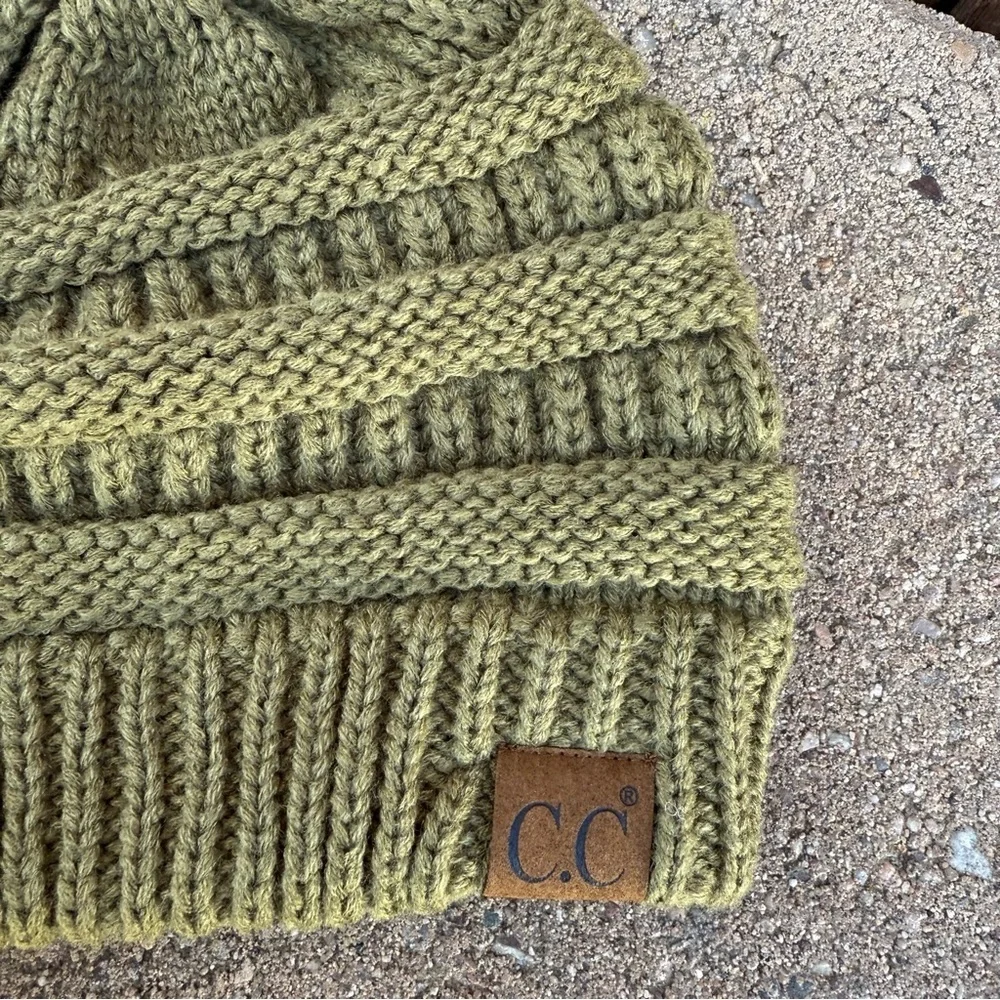 CC Womens Olive Green Knit Beanie Hat